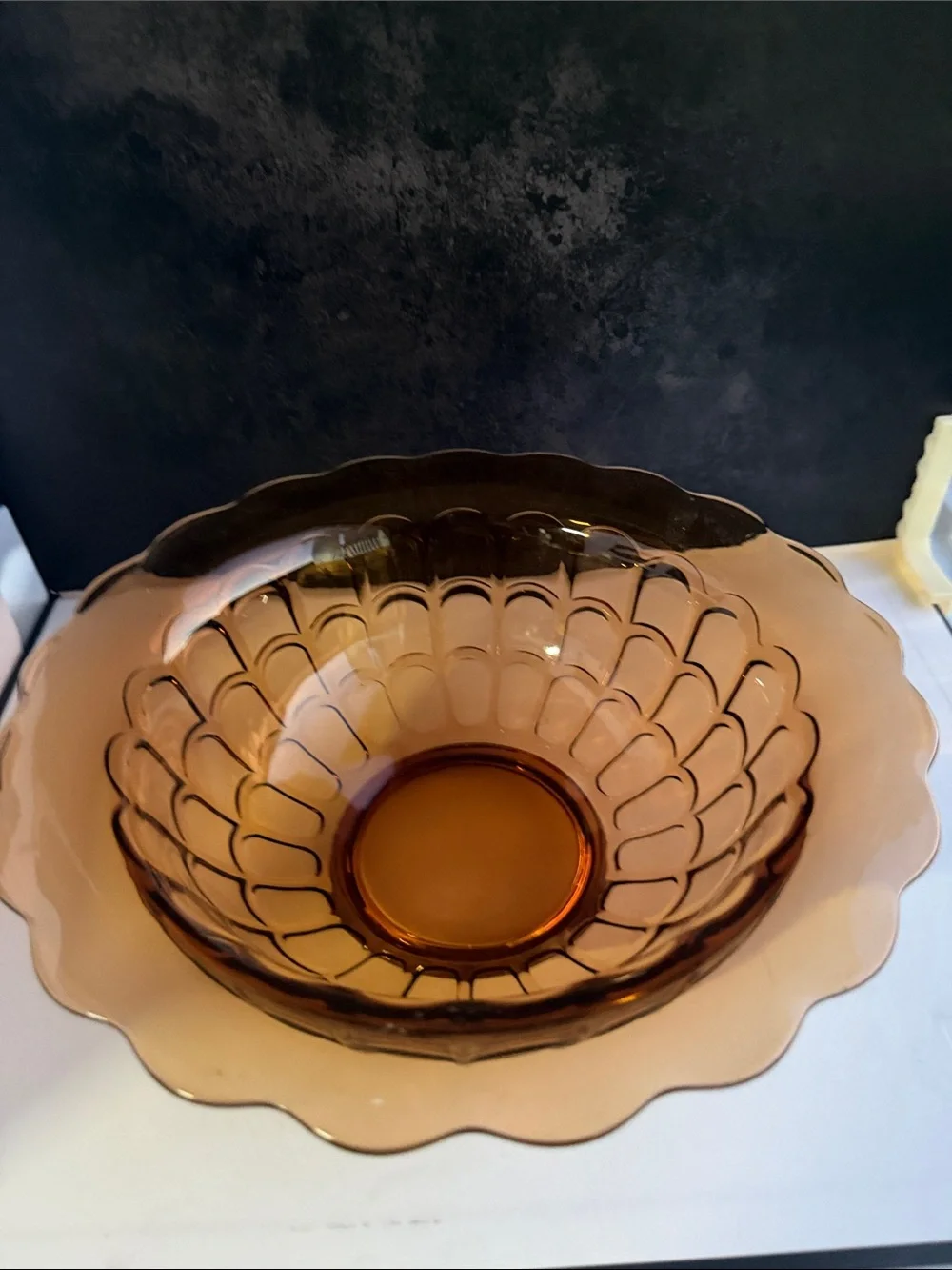 Vintage Amber Glass Serving Bowl - Decorative Home Kitchen Bowl